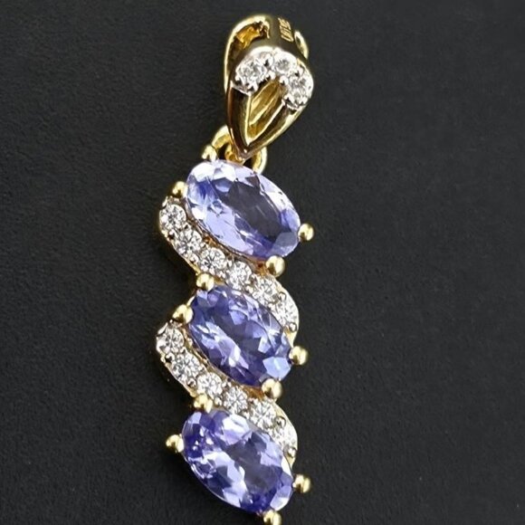 Gold plated Silver Tanzanite Natural Zircon (0.9ct) Gold Rhodium Plated Pendant - Picture 2 of 2